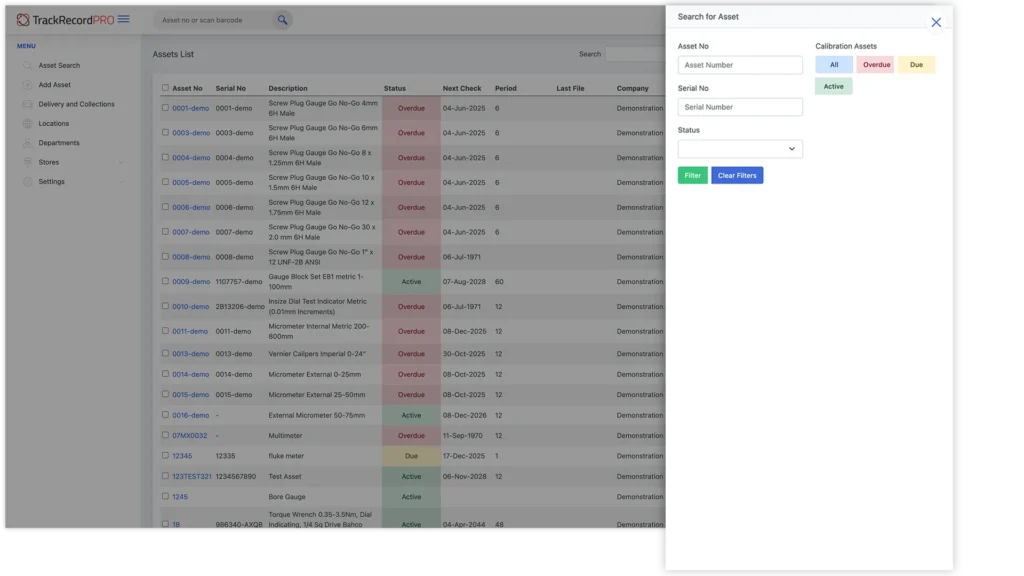 TrackRecordPRO TRP asset search