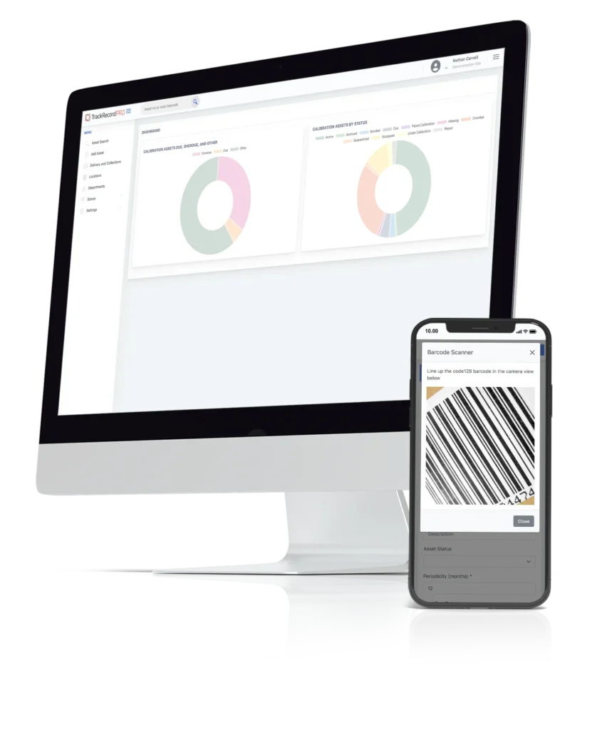 Visual mock up of TrackRecordPRO on mobile, desktop and laptop